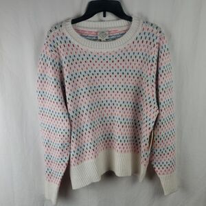 St John's Bay Women's Petite XXL White & Rainbow Polka Dot Sweater
